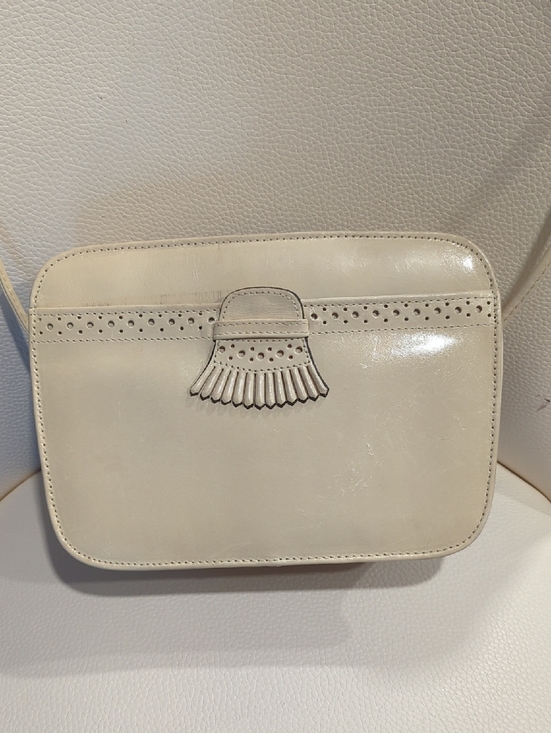 Perry Ellis Handbags - Perry Ellis Vintage Cream Leather Crossbody with Fringe Accent